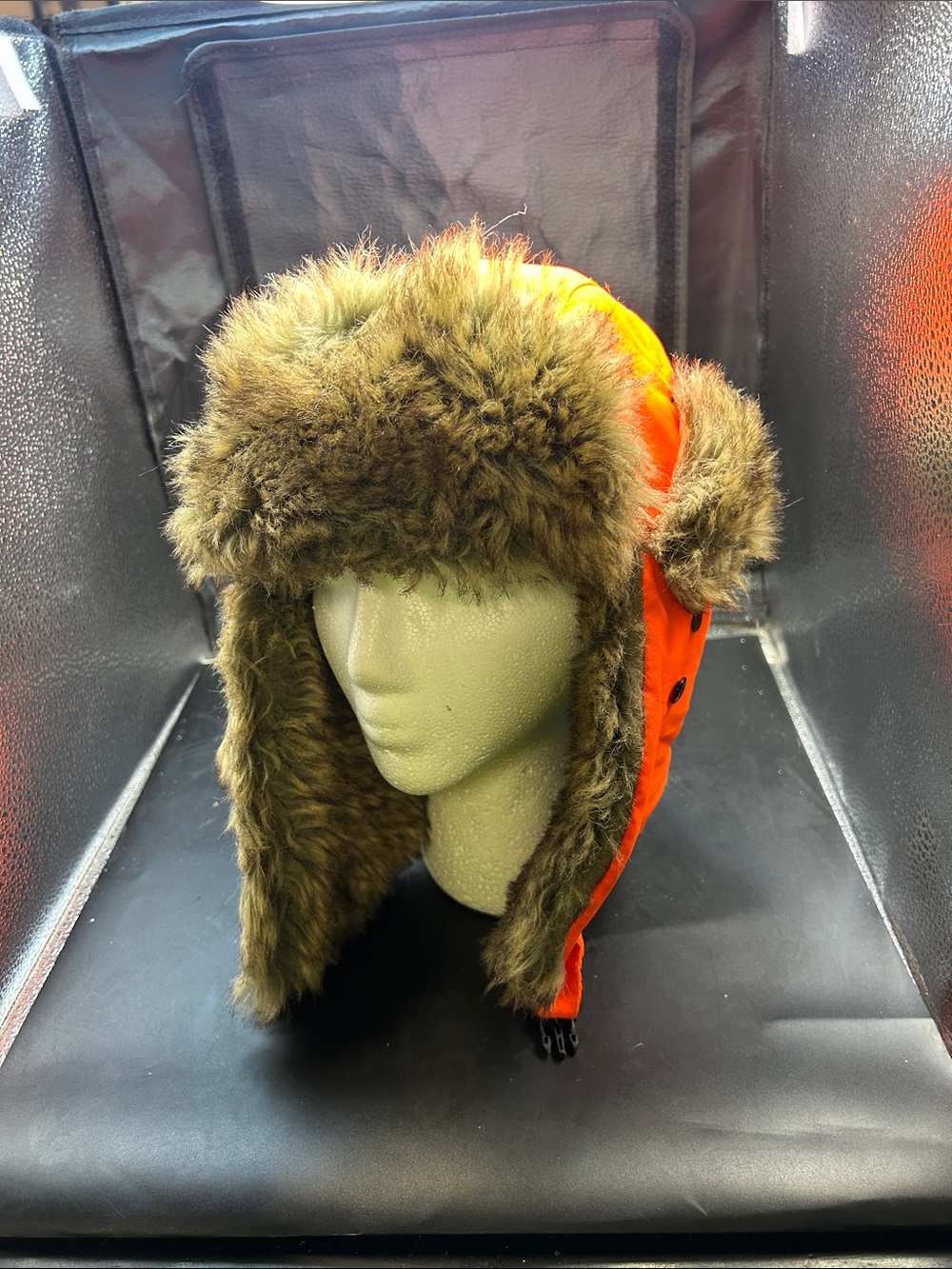 Men's Orange Faux-Fur Trapper Hat with Ear Flaps
